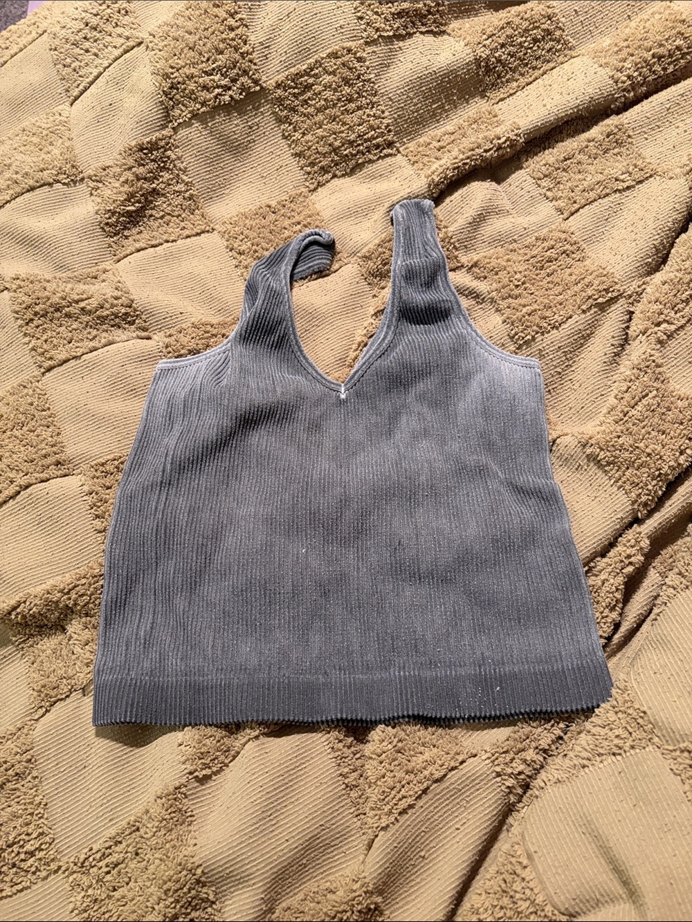 Ribbed V-Neck Crop Top Knit Tank Top in Slate Gray